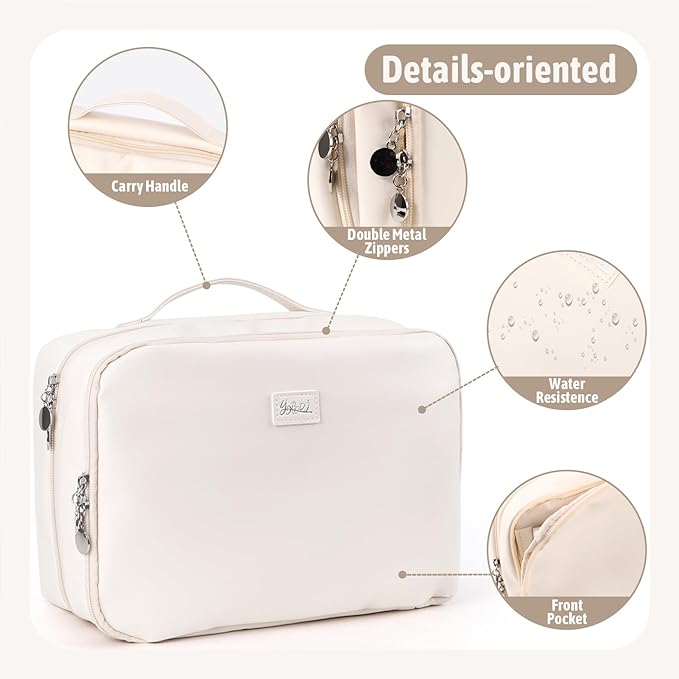 YOPCDJ PU Leather Waterproof Travel Toiletry Bag with Jewelry Organizer, Hanging Travel Bag for Toiletries,Cosmetic Bags for Women Toiletries Organizer with 4 Compartments Portable Travel Essentials