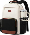 LOVEVOOK Laptop Backpack for Women with Pouch Pocket for Large Capacity Cup,17 Inch Laptop Computer Bag Travel Backpack Purse,Waterproof Work Business Backpack College Teacher Bags,Beige-Black-Brown