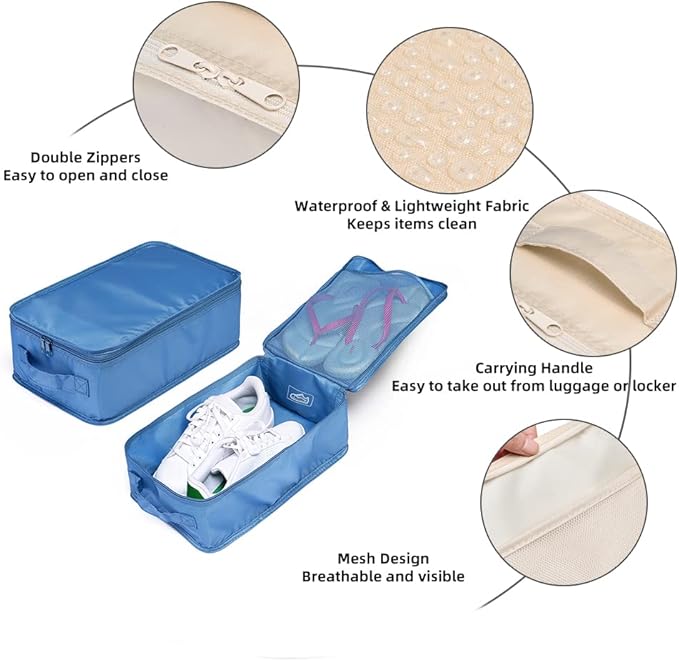 Travel Shoe Bags, Foldable Waterproof Shoe Pouches Organizer-Double Layer (4 Seablue Shoe Bags)