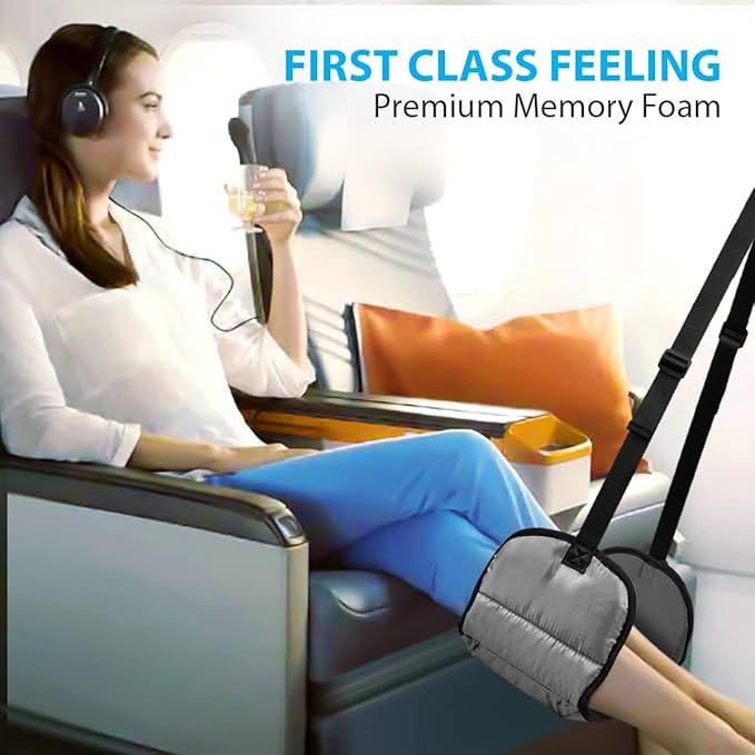 Airplane Footrest Made with Premium Memory Foam - Airplane Travel Foot Hammock, No Clashing Foot Hammock & Portable Plane Leg Rest, Provides Relaxation and Comfortable for Long Flight