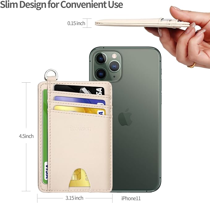 EcoVision Slim Minimalist Front Pocket Wallet, RFID Blocking Credit Card Holder Wallet with Detachable D-Shackle for Men Women