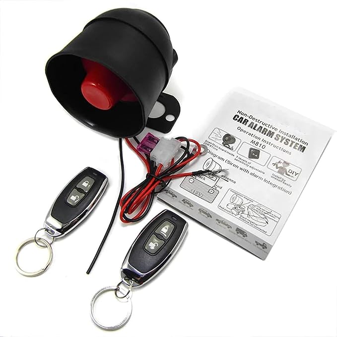 Alarm System for Theft Prevention With Sound, Anti-Theft Security Device With 2 Remote Starts, Universal 12V Loud Horn 120dB 6 Tone 7-Level Sensitivity Car Alarm Siren
