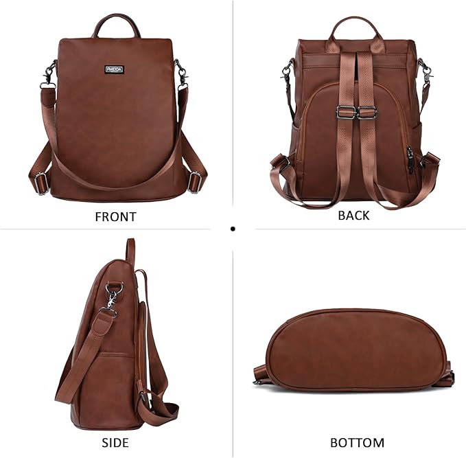Fmeida Backpack Purse for Women PU Leather Anti Theft Backpack for Travel Convertible Fashion Daypack Brown