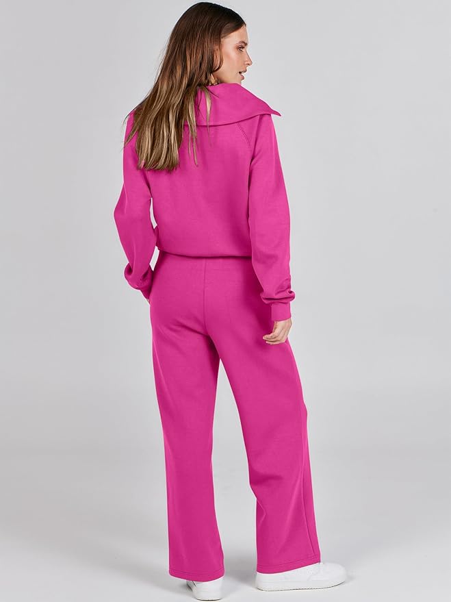 ANRABESS Women 2 Piece Outfits 2025 Fall Fashion Airport Wide Leg Pants Lounge Set Leisure Travel Vacation Clothes Sweatsuits