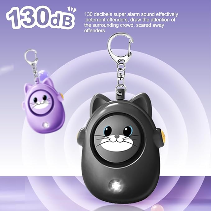 Personal Safety Alarm for Women by Women–Loud Siren, 130dB Loud Siren Keychain in a Variety of Colors, Cute Cat Design Security Device for Children, Elderly
