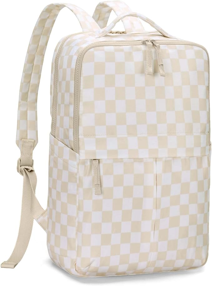 Checkered Backpack for Women Fashion Backpacks with Laptop and Multi Compartment for Travel and Work Beige Check