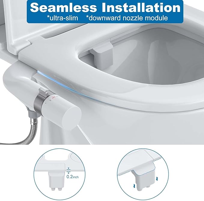 Toilet Bidet Attachment, Non-Electric Dual Nozzle (Feminine/Bidet Wash), Self-Cleaning Fresh Cold Water Sprayer Bidets for Toilets with Adjustable Water Pressure (Rotary Toggle, Chrome)