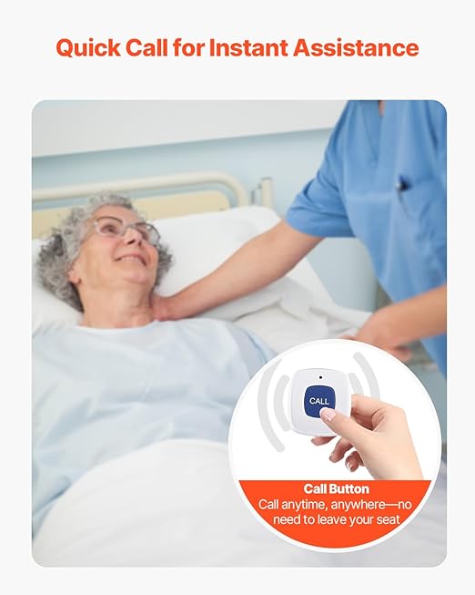 VEVOR Early Alert Bed Alarm System, Wireless Bed Sensor Pad with Call Button & Pager, Pre-Alert Safety Bed Alarms and Fall Prevention for Elderly, Dementia Patients, and Adults (10 x 35-inch)