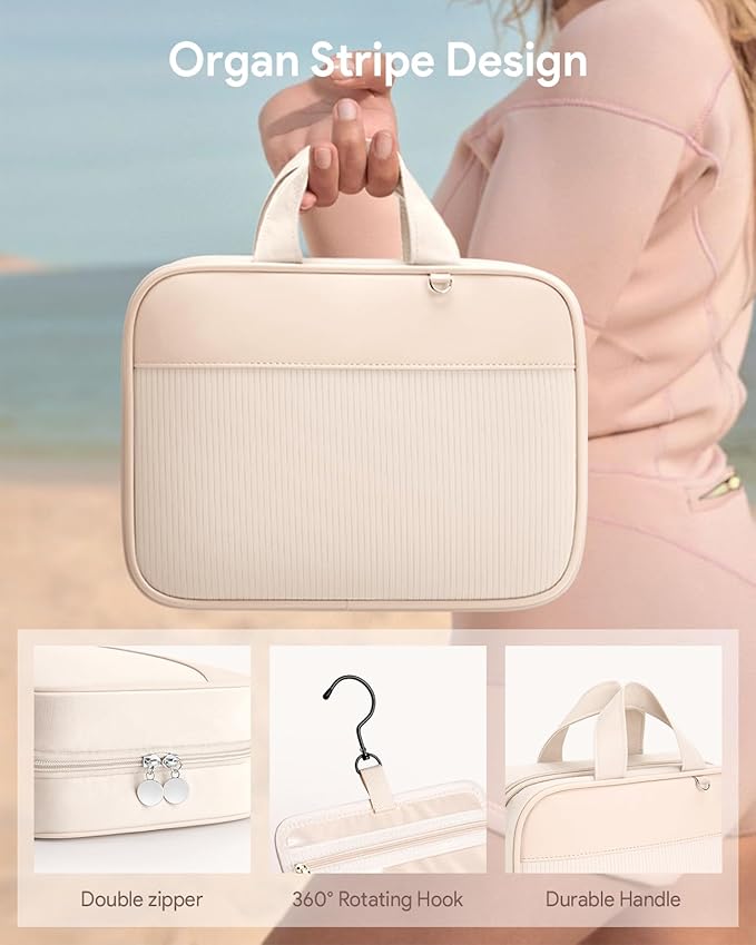 Lotour Travel Toiletry Bag for Women with Travel Size Silicone Containers Set, Hanging Toiletry Bag for toiletries, Cosmetic Bag Travel Organizer (White)