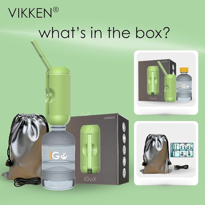 VIKKEN® Portable Travel Bidet USB-Type C Rechargeable Electric Mobile Handheld Ultra Strong Water Spray Personal Hygiene Self Care for Women & Men, iGo-X 250ml Green