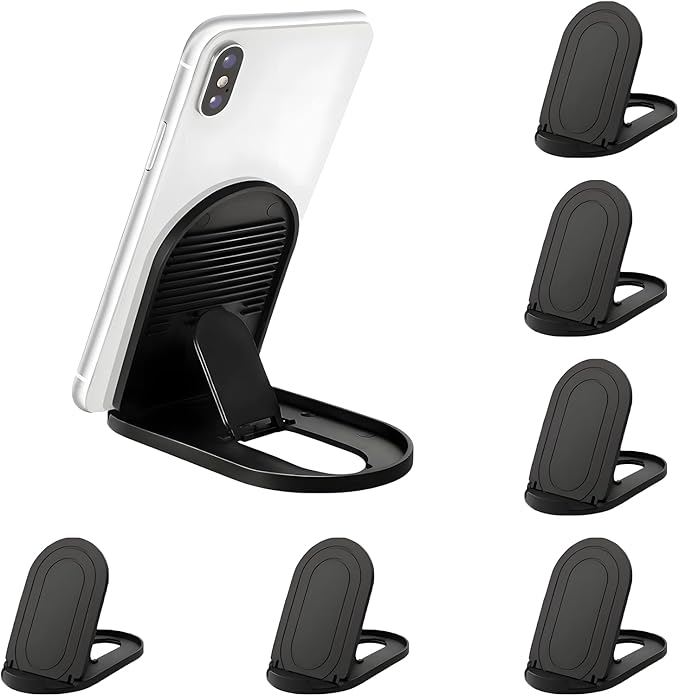 Cell Phone Stand [6 Pack], Adjustable Desktop Phone Holder for Desk, Foldable Travel Accessories, Portable Multi-Angle Dock Compatible with iPhone 17 16 15 14 Pro Max, Kindle, All Smartphones - Black
