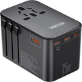 Universal Travel Adapter, VINTAR 75W GaN International Power Adapter with 3 USB-C PD and 2 USB-A QC Charging Ports, All-in-one Outlet Converter Wall Charger for Europe UK USA AUS(Type C/G/A/I), Black
