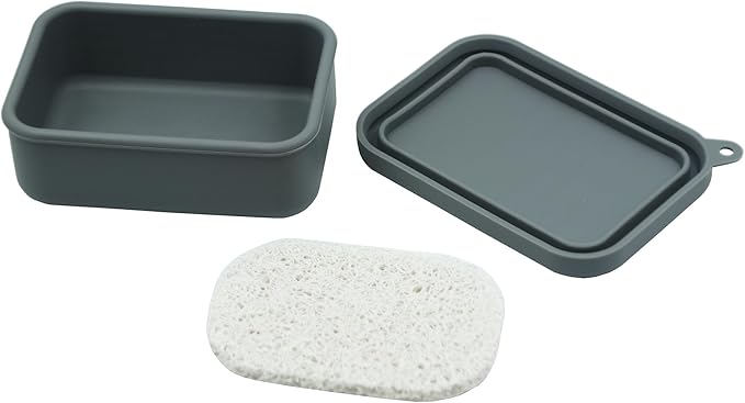 Leakproof Silicone Travel Soap Case,Portable Soap Box with Draining Layer for Shower,Bathroom,Camping,Hiking,Gym (Gray)
