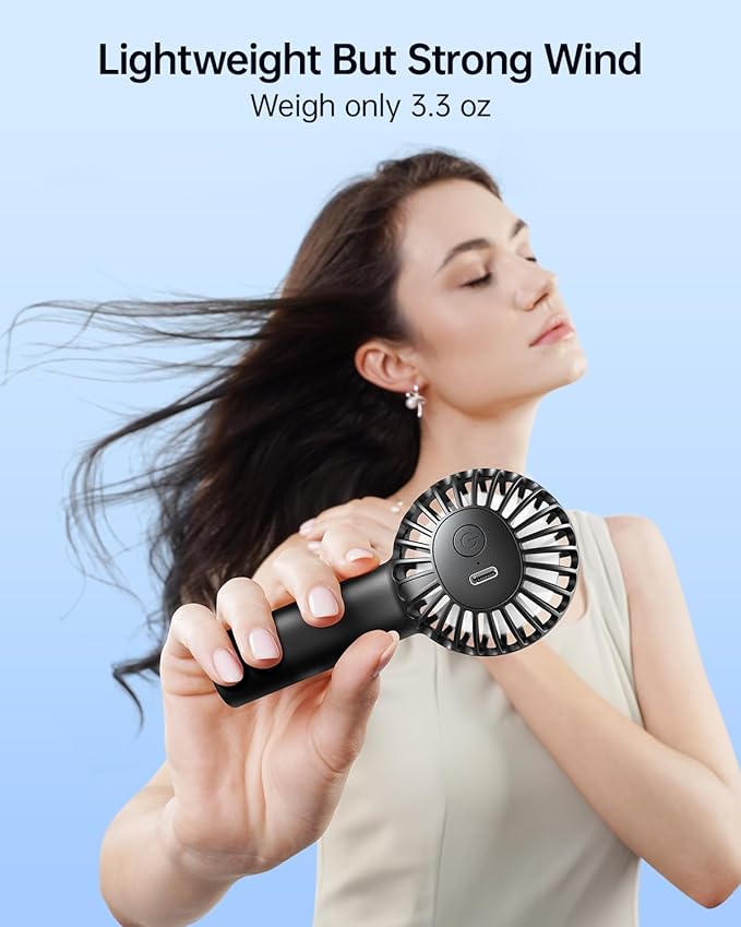 SWEETFULL Mini Portable Fan - Rechargeable Handheld Fan, 3 Speeds Personal Hand Gifts for Travel Essentials, Lash, Makeup, Eyelash, Kids, Girls, Women - USB, Cute Design Black