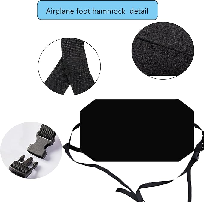 Airplane Foot Hammock for Plane Travel Ajustable Foot Rest for Plane Comfort Sling Airplane Gadgets for Adult Long Fling,Plane Travel Essentials (Lush Black)