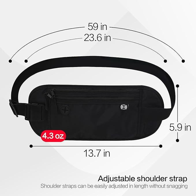 TRAVELSAFE Slim RFID Blocking Money Belt for Travel - Anti-Theft Hidden Passport Holder Waist Wallet with Secure Pouch for Cash, Credit Cards & Phone Safe (Navy Blue)