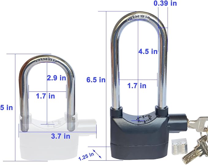 Long Cross-Beam Alarm Lock 110dba Universal Security Alarm Lock System Anti-Theft for Door Motor Bicycle Padlock with 3 Keys (1PCS)