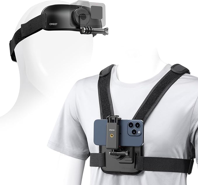 ULANZI Phone Chest and Head Mount Kit for POV Sets - Hands Free Phone Holder Support Vertical Shots, Compatible with iPhone, GoPro Hero, DJI Osmo Action, Insta360, Smartphones