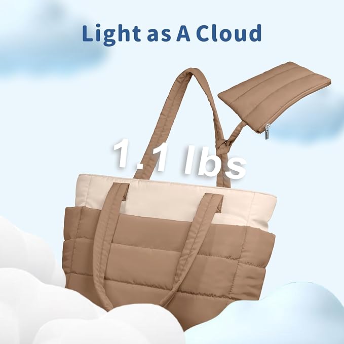 TOPDesign Puffer Tote Bag for Women, Lightweight Puffy Handbag with Compartments, Quilted Shoulder Bag for Work, Travel, Gym