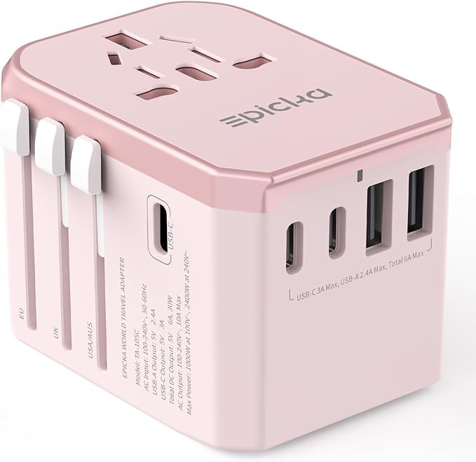 EPICKA Universal Travel Adapter GaN 45W, European Travel Plug Adapter with PD&QC Fast Charging(2 USB-A & 3 USB-C Ports) - Worldwide Travel Essentials, International Power Adapter for UK/US/AU