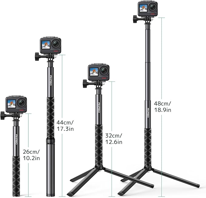 AKASO 49.2"/120cm Extendable Selfie Stick and a Tripod Stand Action Camera Accessories for AKASO 360 Camera/EK7000/Brave 4/Brave 7 LE/Brave 7/Brave 8/V50X/ GoPro Hero 13/12/11/10/DJI Osmo Action