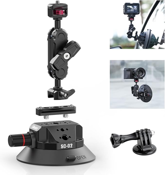 Ulanzi SC-02 Heavy-Duty Suction Cup Mount for Camera/Accessory (4.5"), Pump-actived Vacuum Camera Suction Cup Mount for Action Cameras w Quick Release NATO Magic Arm Car Boat Windshield Window Mount