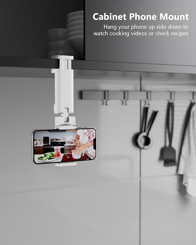 Airplane Travel Essentials Phone Holder, Universal Handsfree Phone Mount for Flying with 360 Degree Rotation, Accessory for Airplane, Travel Must Haves Phone Stand for Desk (White)
