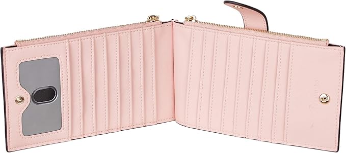 Travelambo Womens Wallet Slim RFID Blocking Bifold Credit Card Holder Wallet with 16 Card Slots, 2 Zippered Pockets (Pink Lotus)