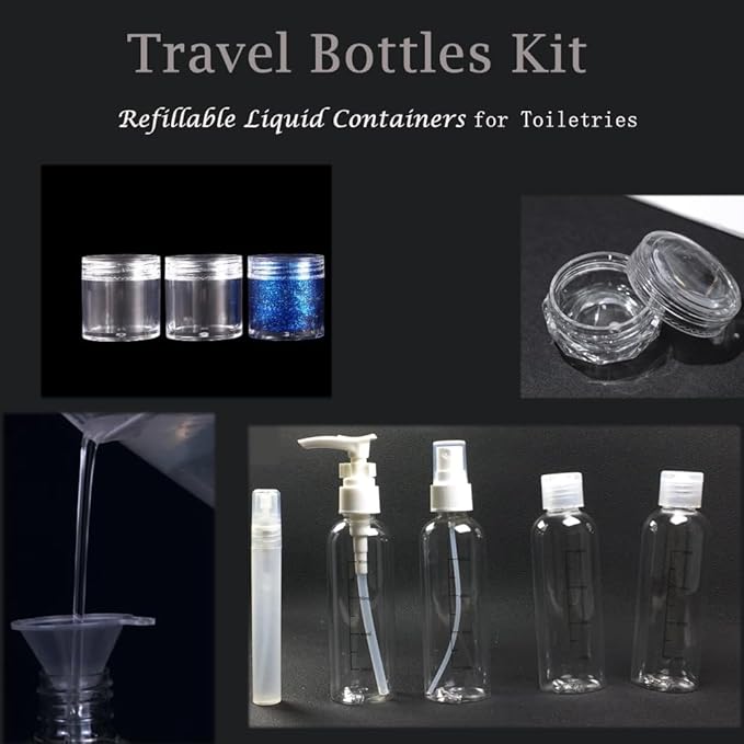 Clear Travel Toiletry Bag TSA Approved Toiletry Cosmetic Bags Men Women & Travel Bottles set for Toiletries TSA Approved Travel Bottle 3.4 oz Leak Proof Refillable & Travel Containers for Toiletries