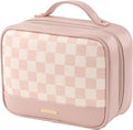 RIGHT AWAY Travel Toiletry Bag for Women, Waterproof Makeup Bag&Case, Portable Cosmetic Organizer Checkered Make up Bag for Full Sized Toiletries，Cosmetics and Travel-Size Accessories,Pink Checkered