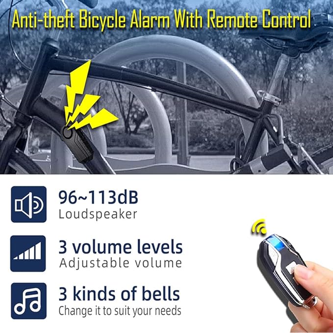 Bike Burglar Alarm Anti Theft, Wireless Motorcycle Vibration Triggered Sensing Alarm Horn with Remote Controller & SOS, Waterproof Door Siren for Bicycle E-Bike Scooter