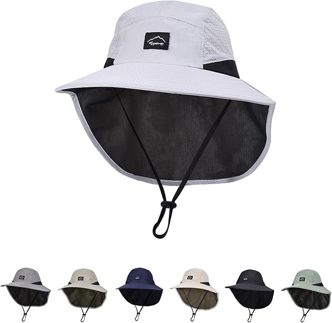 Outdoor Kids Sun Hat with Neck Flap UPF 50+ Quick Dry Beach Hats for Baby Boys Girls Age 2-12 Years Adjustable