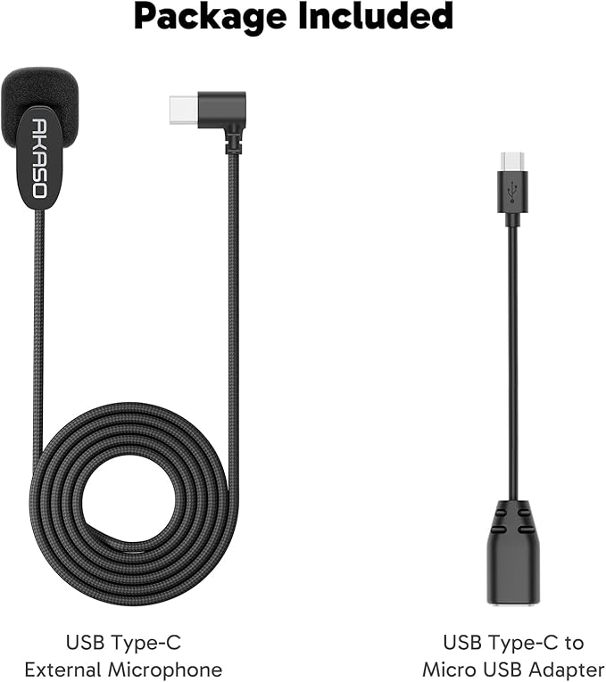 AKASO External Microphone EK7000/ EK7000 Pro/Brave 4//Brave 7 LE/Brave 4 Pro/ V50X/ V50 Elite Action Camera with a Type-C to Micro USB OTG Cable