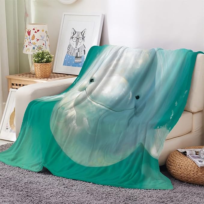 Beluga Whale Throw Blanket, Fleece Blanket for Couch Bed Sofa, White Whale Blankets and Throws, Sea Animal Super Soft Cozy Plush Flannel Blanket, 30 x 40 in, Nature