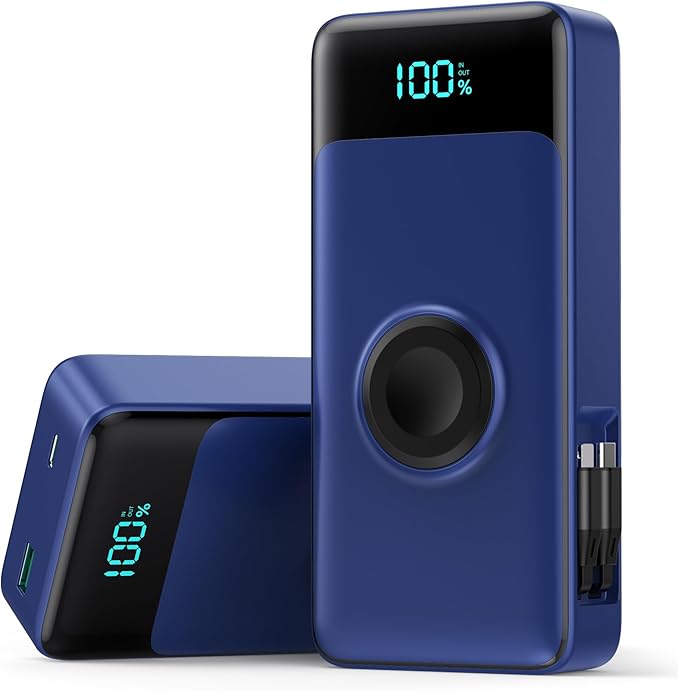 5-in-1 Portable Charger for iPhone,40800mAh Power Bank Built-in Retractable Cable and iWatch Charger,25W PD Fast Charging Battery Pack,Travel Essential Charger for iPhone 17/Air/16,Android,Navy Blue