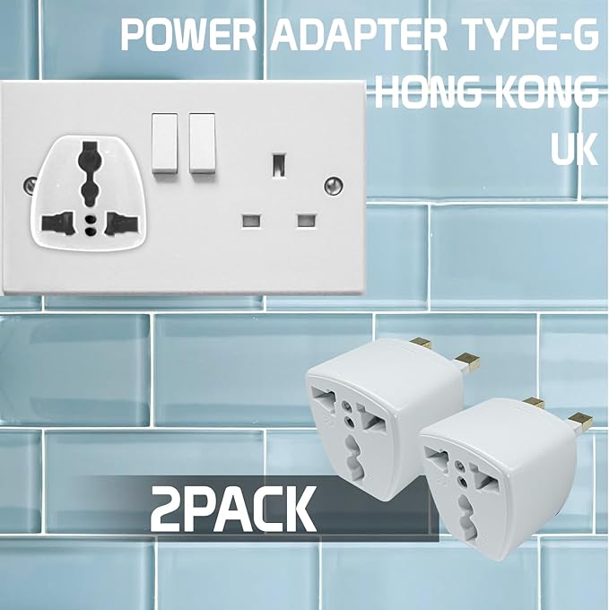 Cellet Universal Travel Adapter: Seamless Plug Conversion for International Travelers AC Wall Power Adapter to Convert China, UK, AU, EU & Other Plugs to US Plug (2PACK) (Type-G (UK HK))