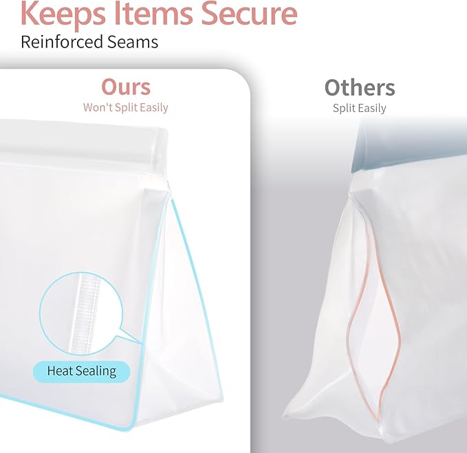 PACKISM Leak Proof Clear Toiletry Bag - Sealed TSA Approved Toiletry Bag with Reinforced Seams, Reusable and Easy to Clean, Clear Travel Bags for Toiletries, Food-grade PEVA, 1L+1M+1S, White