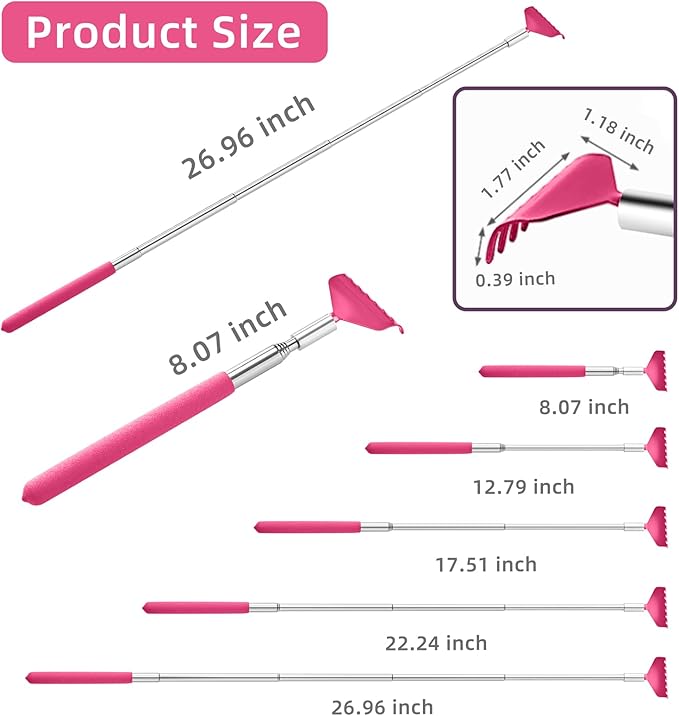 Kuvvfe 2 Pack Portable Extendable Back Scratcher, Stainless Steel Telescoping Back Scratcher with Beautiful Present Packaging(Pink red)