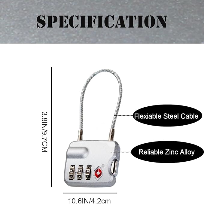 4 Pack TSA Approved Luggage Lock for Suitcases, Backpack, and Baggage with Zinc Alloy Body