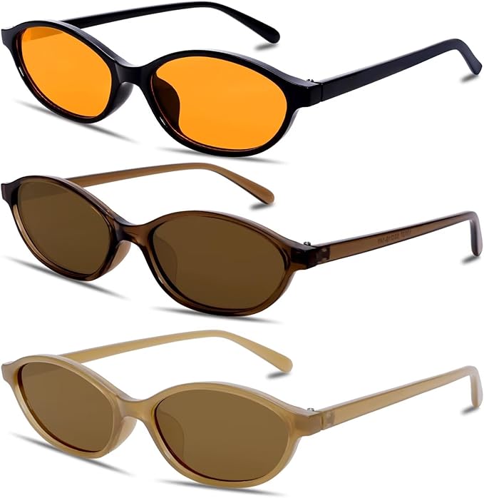 GUVIVI Retro Oval Sunglasses for Women Chic Cat Eye 90s Sunnies Lightweight Narrow Shades Trendy UV protection Sun Glasses