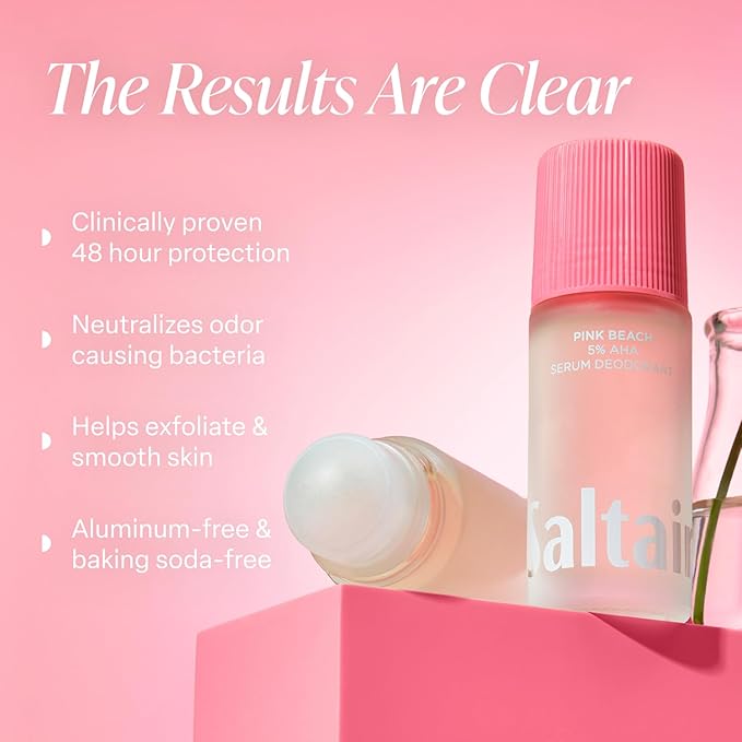 Saltair Serum Deodorant 2 Pack – 5% AHA – Aluminum-Free Odor Control for Women & Men – Mandelic Acid Deodorant with Lactic Acid – Pink Beach Scent – 2x 1.7oz Travel Roll On