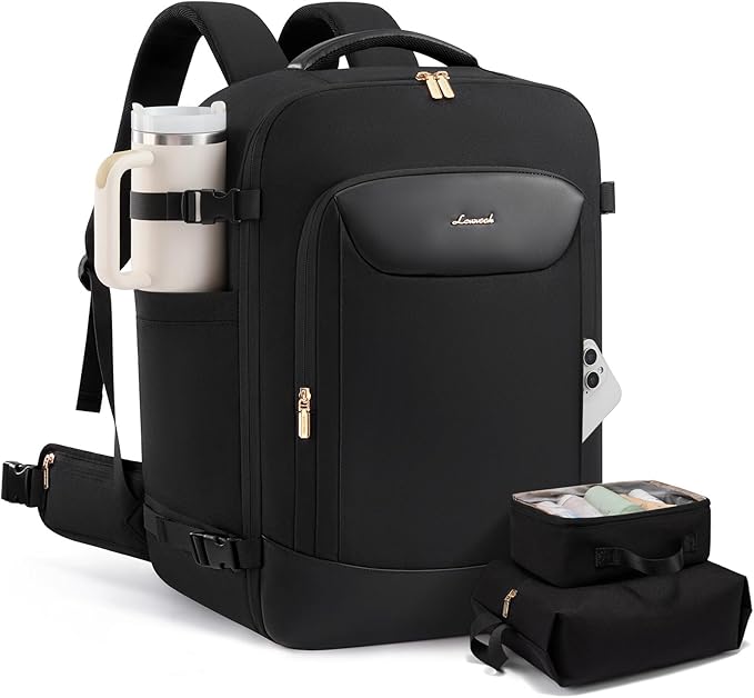 LOVEVOOK 56L Travel Backpack for Women Men, Medium Checked Backpack for Airplanes TSA Personal Item Travel Bag fits 18" Laptop, Waterproof Weekender Essentials Airline Approved with 2 Packing Cubes