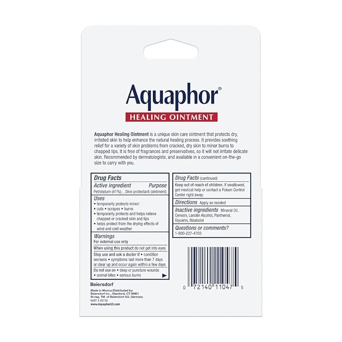 Aquaphor Healing Ointment Advanced Therapy Skin Protectant, Travel Size Body Moisturizer for Dry Skin, Minor Cuts and Burns, Dry Cuticles, Cracked Heels, Hands and Lips, 0.35 Oz Tube (2 x Pack of 2)