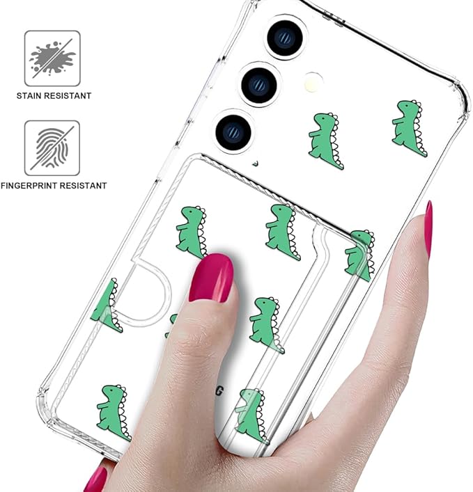 Compatible with Samsung Galaxy S24+ Plus / S25+ Plus Case Card Holder for Women Cute Design,Wallet Phone Cases Transparent Cool Kawaii Protective (Clear Lovely Dinosaurs Animal)