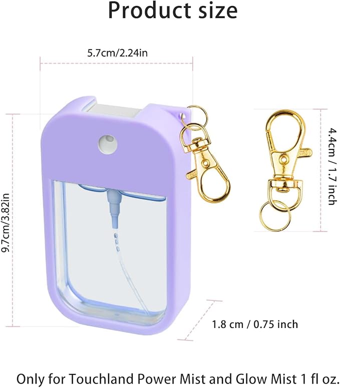 Silicone Case for Touchland Hand Sanitizer Spray 1 FL OZ., Stylish Protective Cover with Keychain Hanging Accessory