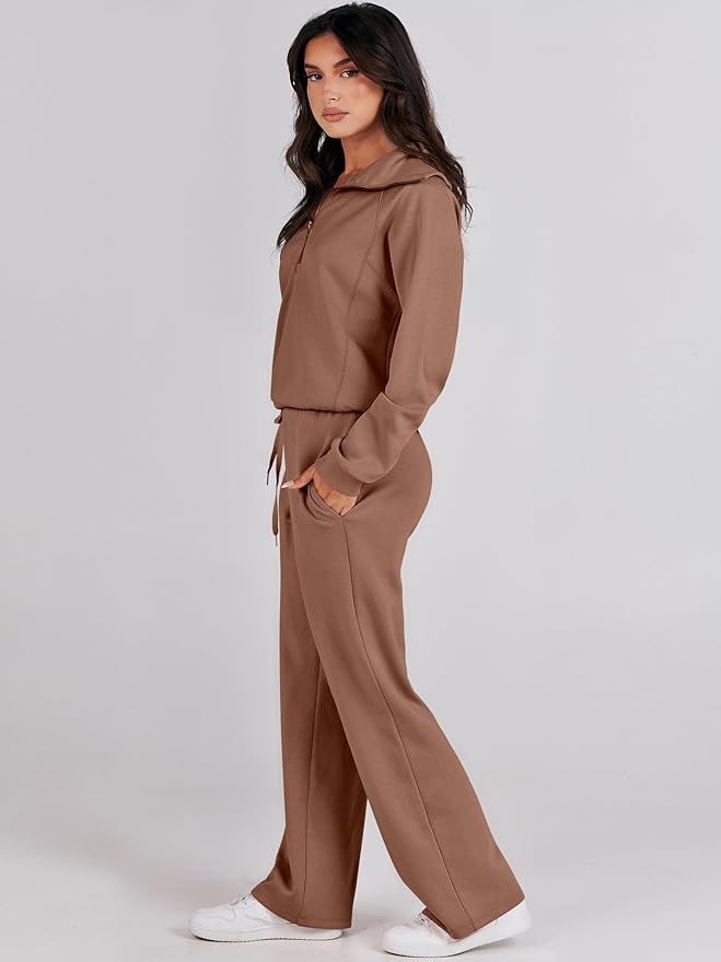 ANRABESS Women 2 Piece Outfits 2025 Fall Fashion Airport Wide Leg Pants Lounge Set Leisure Travel Vacation Clothes Sweatsuits