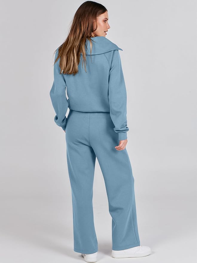 ANRABESS Women 2 Piece Outfits 2025 Fall Fashion Airport Wide Leg Pants Lounge Set Leisure Travel Vacation Clothes Sweatsuits