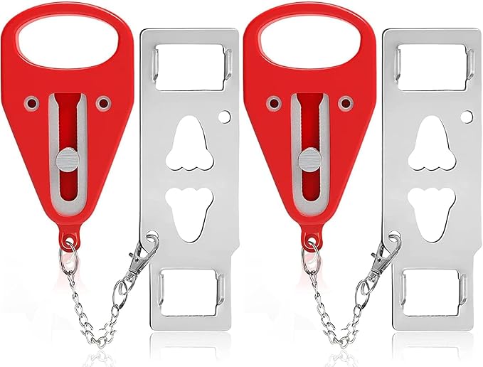 2 Pieces Red Portable Door Locks,Temporary Door Lockdown for Hotel Apartment, Provide More Security in an Unfamiliar Environment, Compact and Reliable Travel Essentials for Motels Dorm