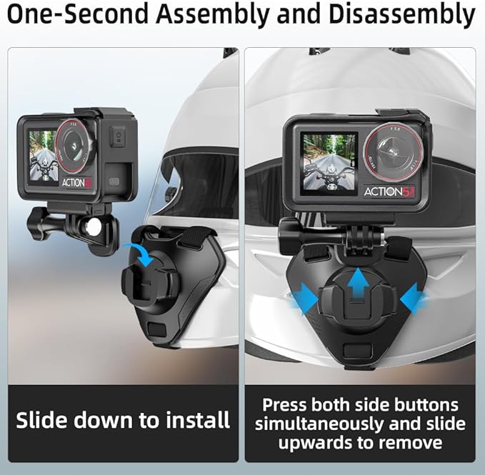 Slide-in Motorcycle Helmet Chin Strap Mount, Quick-Release Motorcycle Helmet Mount Compatible with Go Pro13/12/11/10/9, DJI Action 6/5 Pro/4, DJI Nano, Insta360 ONE R,AKASO/Campark/YI and More