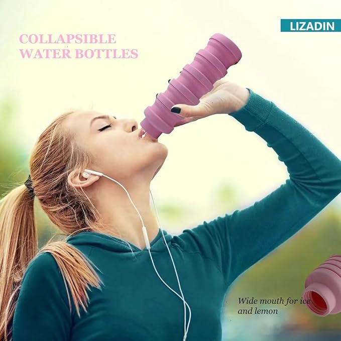 Collapsible water bottles 3 Pack with brush,BPA Free Travel Silicone Water Bottle with Carabiner,Reusable Foldable Portable Lightweight Sports bottles for Gym Camping Hiking (Black+Pink+Blue)